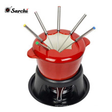 Enameled Cast Iron Cheese Chocolate Fondue Set